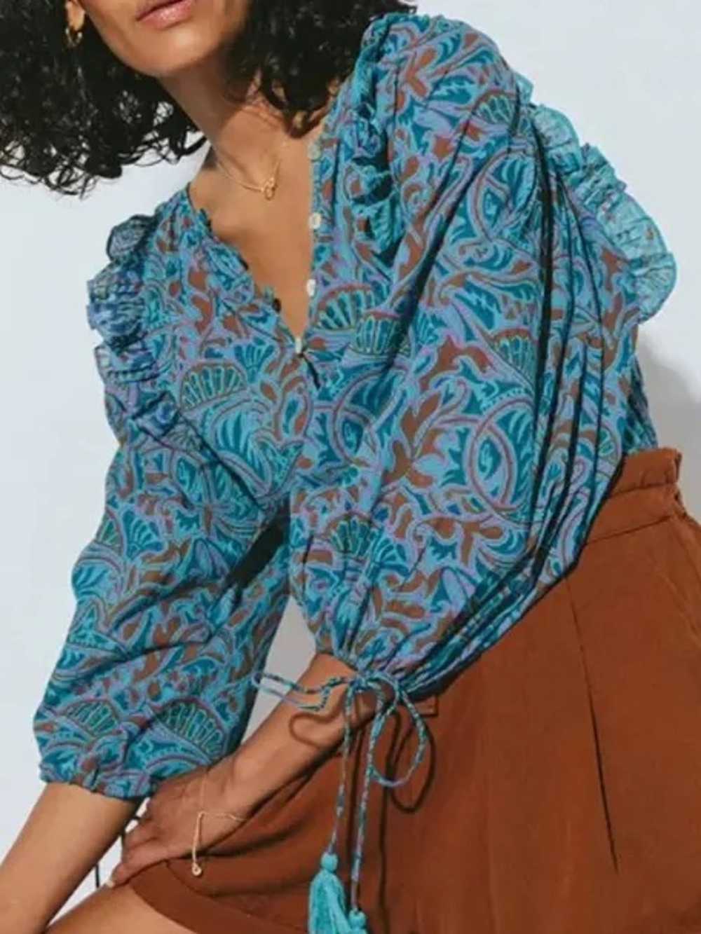 Cleobella Jayda Blue Turquoise Peasant Blouse ~ S